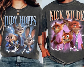 Disney Zootopia 2 Characters Bootleg Vintage Shirt, Judy Hopps Nick Wilde Gary De'Snake Nibbles Flash Chief Bogo Tee, Zootropolis Family