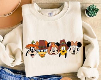 Camiseta Disney Mickey y sus amigos con retrato de Feliz Día de Acción de Gracias, Camiseta a juego para la familia con temática otoñal de Disney, Regalo para viaje de otoño a Disneyland