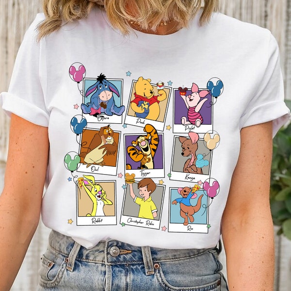 Disney Winnie The Pooh Polaroid Portrait T-Shirt, Piglet Pooh Eeyore Tigger Roo Mickey Balloon Shirt, Disneyland Matching Family Shirt