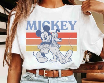 Camiseta retro de Mickey Mouse y Pluto de Disney, Magic Kingdom, Disneyland, camiseta familiar a juego, regalos de cumpleaños