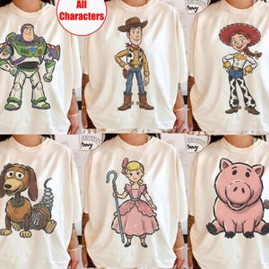 Disney Pixar Toy Story 5 Classic Sketch Cute Vintage Portrait T-Shirt, Buzz Woody Jessie Rex Slinky Tee, Personalized Group Matching Tee image 1