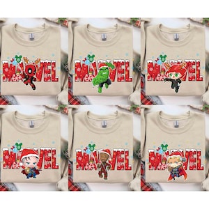 Marvel Characters Christmas Costume Shirt, Groot, Spider-Gwen, Spider-man, Hulk, Deadpool Xmas Lights, Disneyland Christmas Matching Shirt image 2