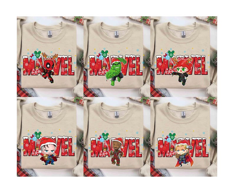 Marvel Characters Christmas Costume Shirt, Groot, Spider-Gwen, Spider-man, Hulk, Deadpool Xmas Lights, Disneyland Christmas Matching Shirt image 2