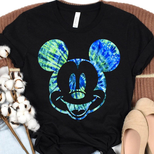 Disney Mickey Mouse Green Tie Dye T-Shirt, Classic Mickey Portrait Tee, Disneyland Family Matching Shirt, WDW Epcot Theme Park Shirt