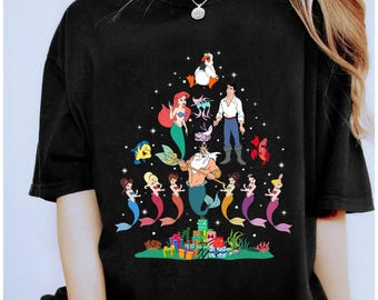 Disney die kleine Meerjungfrau Weihnachtsbaum und Lichter Shirt, Ariel, Flunder, Ursula, König Triton, Disneyland Weihnachtsfamilie passendes Shirt