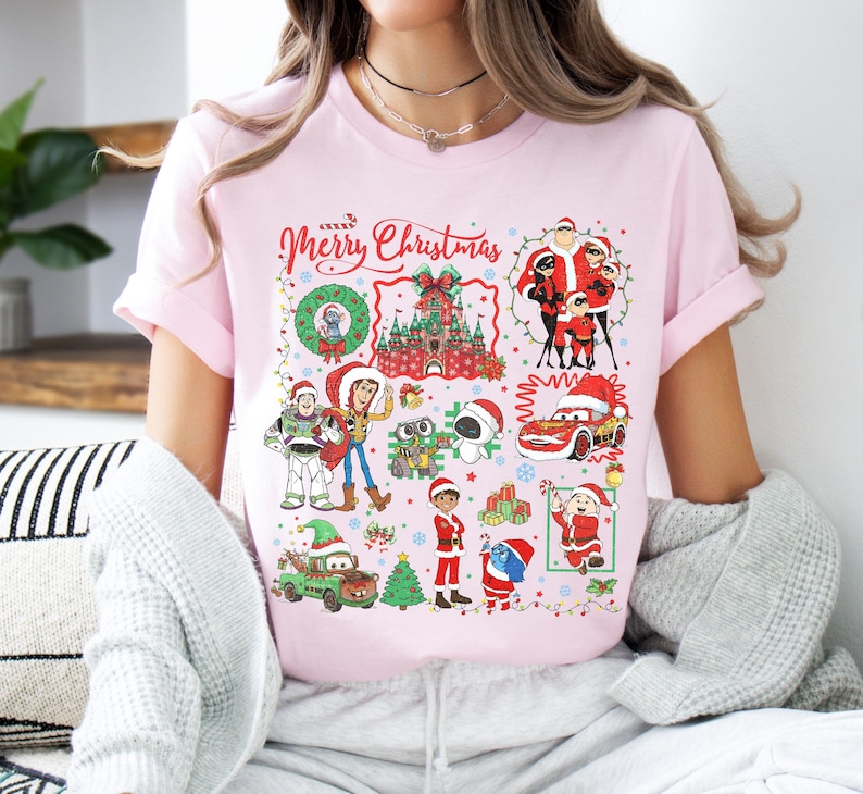 Disney Pixar Group Christmas Lights shirt, Disney Pixar Pier Christmas Tee, Cars Toy Story Inside Out Disneyland California Christmas Outfit image 3