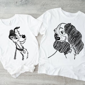 Disney Lady and The Tramp Sketch Portrait Shirt, Disney Couple Matching Valentine Shirt, Valentine Gift, Disneyland Matching Family Shirt