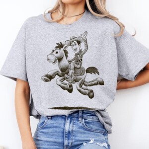 Disney Pixar Toy Story Woody Bullseye Sketch Graphic T-Shirt, Toy Story Shirt, Disneyland Trip Outfits, Disneyland Matching Family Shirt image 2
