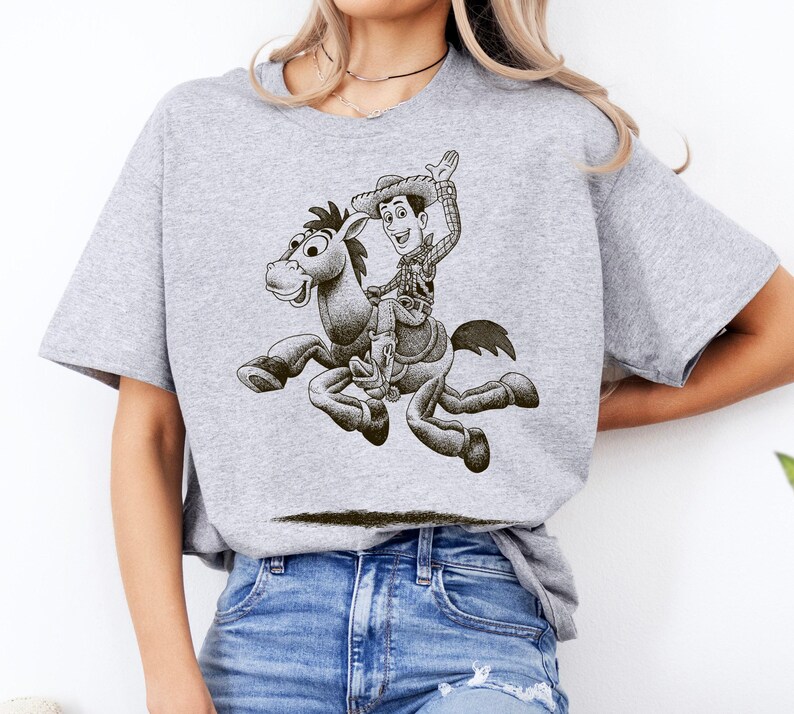 Disney Pixar Toy Story Woody Bullseye Sketch Graphic T-Shirt, Toy Story Shirt, Disneyland Trip Outfits, Disneyland Matching Family Shirt image 2