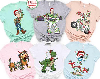 Disney Christmas Toy Story Group Christmas Lights Shirt, Buzz Lightyear, Woody, Jessie, Slinky Xmas , Mickey and Friends Xmas Lights Tee