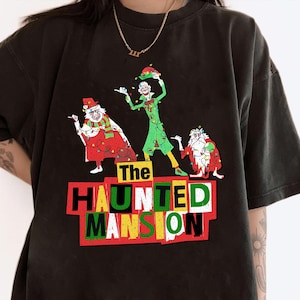 chemise de lumières de Noël fantômes faisant de l&#39;auto-stop des parcs Disney, t-shirt de Noël le manoir hanté, chemise de mortels idiots, chemises de Noël Disney