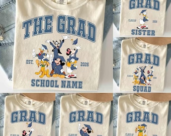 Personalized Disney Graduation Family Shirts, Mickey & Friends Disney Graduation 2026, Disney Graduation 2026 Shirts, Disney Grad Squad Tee