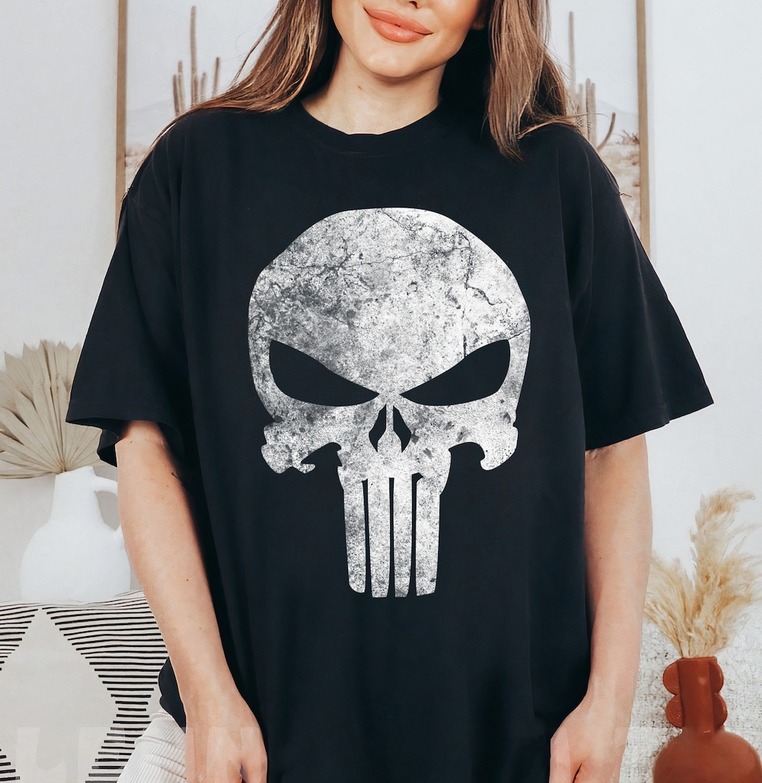 Marvel Punisher Skull Symbol Distressed T-shirt, Marvel Punisher