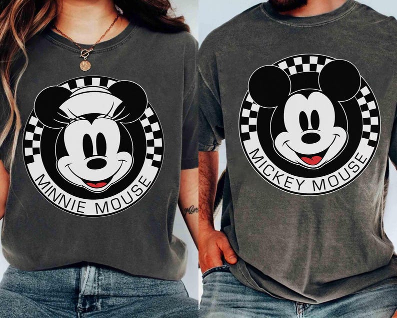 Camisetas Disney Mickey y sus amigos Mickey Mouse Minnie Mouse con estampado de cuadros y círculos, camiseta de Mickey a cuadros, camiseta para vacaciones familiares de Disney imagen 2