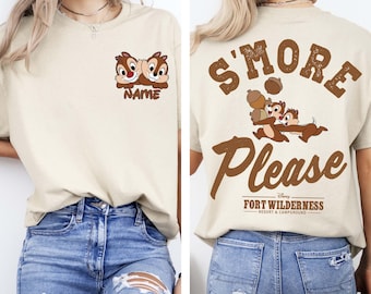 Dubbelzijdig gepersonaliseerd Disney Chip and Dale Camp S'more Please-shirt, Double Trouble Camper-T-shirt, Disney's Fort Wilderness, Magic Kingdom-T-shirt