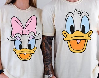 Camiseta Disney con Daisy Duck y Donald Duck de cara grande y personajes adorables, camiseta a juego para la familia de Disneyland, Magic Kingdom, parque temático WDW Epcot
