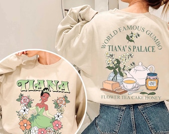 2-sided Disney Tiana's Palace T-shirt, Princess Tiana Flower Tea Cake Honey Shirt, The Princess and The Frog Tee, Disneyland Matching Shirt