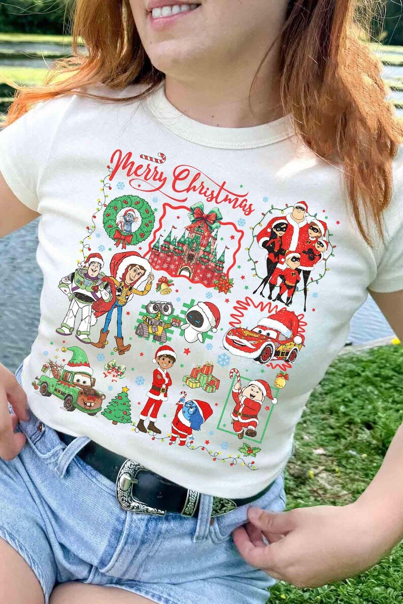 Disney Pixar Group Christmas Lights shirt, Disney Pixar Pier Christmas Tee, Cars Toy Story Inside Out Disneyland California Christmas Outfit image 2