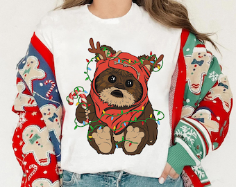 Cute Reindeer Wicket Ewoks Endor Christmas Lights Shirt, Star Wars Christmas T-shirt, Hollywood Studios Disney Xmas Party, Galaxy&#39;s Edge Tee