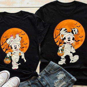 Disney Minnie Maus Micky Maus Mummy Moon Kürbis Laterne Halloween Shirt, Disneyland Halloween Matching Shirt, Halloween Party Geschenk 2025