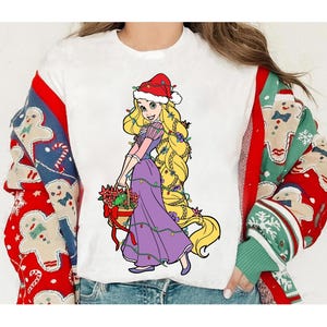 Koszulka z Disney Princess Christmas Lights, koszulka z Elsą Moaną i Jasminą z Meridą, koszulka świąteczna z Disney Princess, prezenty na urodziny księżniczki zdjęcie 4