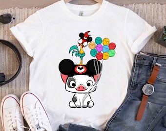 Retro 90s Disney Moana Pua And Hei Hei Vacay Mode Mickey Balloon Shirt, Disneyland Matching Family Shirt, Magic Kingdom, Animal Kingdom Tee