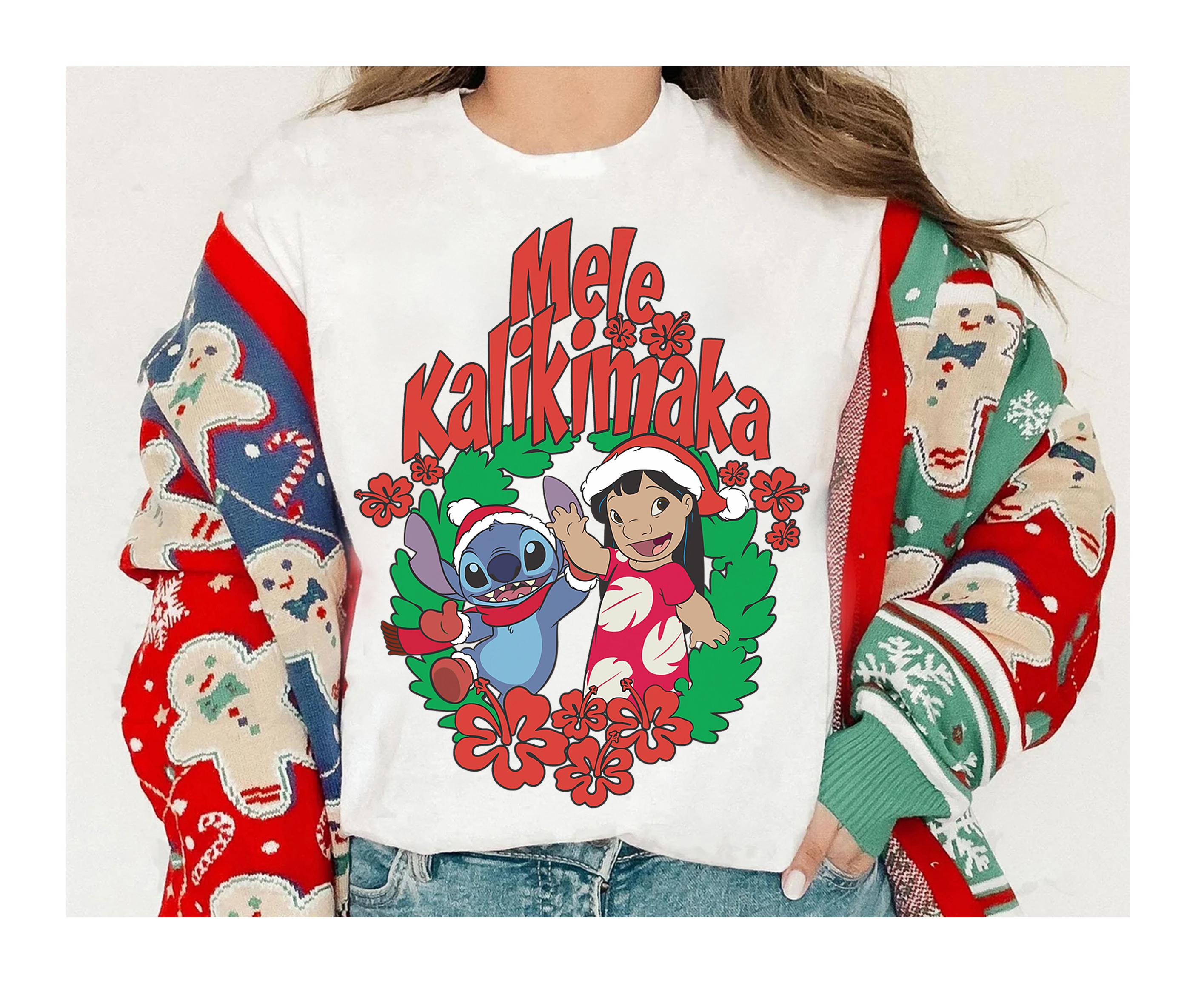 Disney Lilo And Stitch Christmas Mele Kalikimaka Wreath Shirt, Disneyland Christmas Family Matching Tee, Christmas 2025 Party Gift