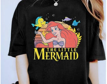 Disney die kleine Meerjungfrau Ariel und die Flunder Sonnenuntergang Porträt Shirt, Disneyland Familie passende Shirt, Magic Kingdom T-Shirt, BTW Epcot Freizeitpark