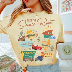 Disney Pixar Cars Lightning Mcqueen Shirt, Take The Scenic Route Tee, Tow Mater Carburetor Emporium Radiator Springs shirt, Ornament Valley image 4