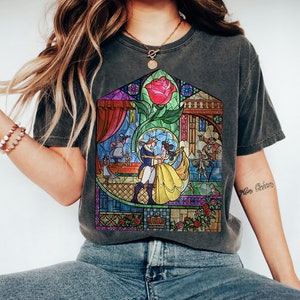 Disney Beauty & The Beast Stained Glass Rose Belle T-shirt, Disneyland Family Matching Shirt, Magic Kingdom Tee, WDW Epcot Theme Park