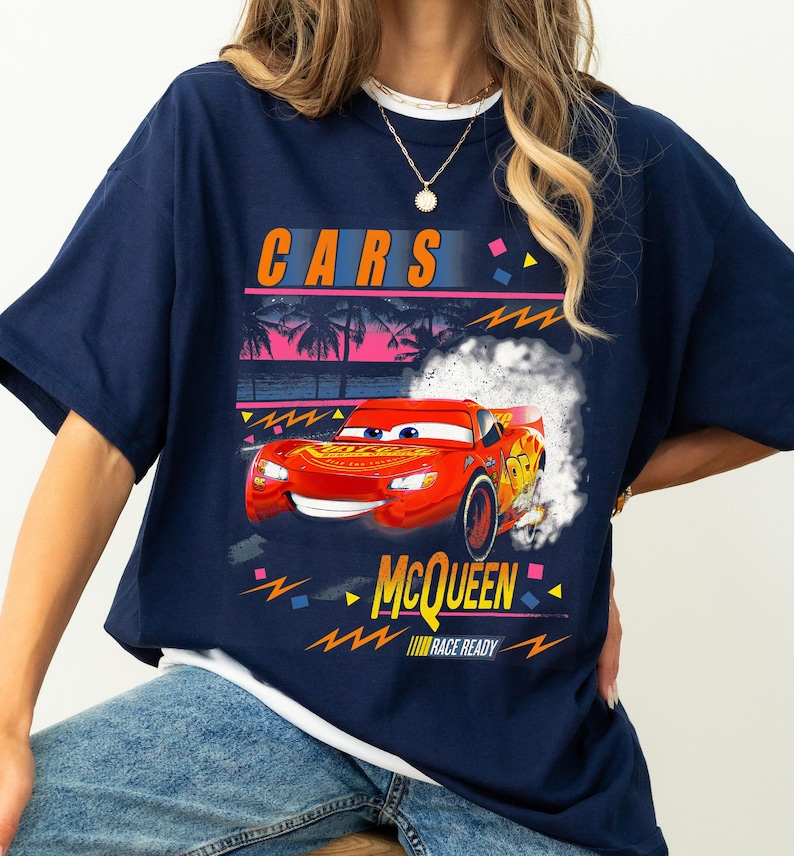 Disney Cars Lightning McQueen Palm Tree Sunset Disneyland Family Matching Shirt, Magic Kingdom Tee, WDW Epcot Theme Park image 2