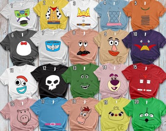 Camisetas de disfraces de caras grandes del grupo Toy Story de Disney, camiseta de Halloween de Buzz, Woody, Jessie, Bo Peep y Sid con calavera, camisetas a juego para cosplay de Halloween de Disney