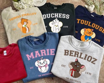 Maglietta retrò Disney Gli Aristogatti Est 1970 Marie Duchessa Berlioz Toulouse Cat, regalo per viaggio a Disneyland, magliette per la famiglia abbinate, Magic Kingdom