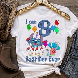 Stitch Birthday Party I&#39;m 8 Best Day Ever 8th Birthday   , Disneyland Birthday Party Shirts, Family Matching Birthday Shirts