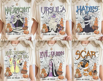 Vintage Disney Villains Mummy Halloween shirt, Maleficent Ursula Evil Queen Cruella Hades Scar Pumpkin Tee, Villains Girls Trip Matching Tee