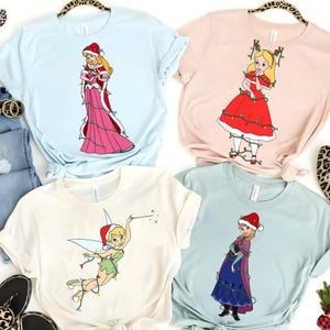 Koszulka z Disney Princess Christmas Lights, koszulka z Elsą Moaną i Jasminą z Meridą, koszulka świąteczna z Disney Princess, prezenty na urodziny księżniczki zdjęcie 3