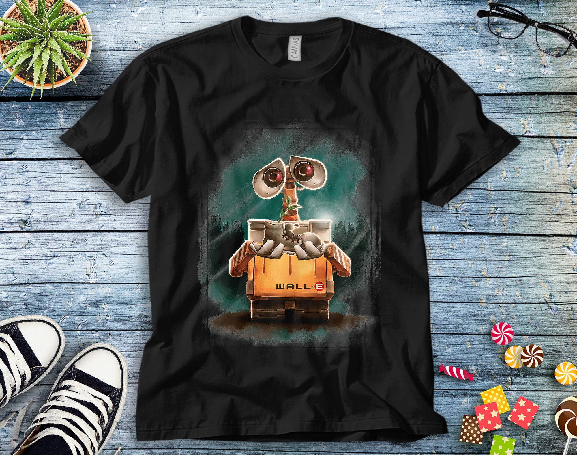 Disney Wall-E And Eve Planting Tree Flying Friends T-Shirt Disney Wall-E And Eve Planting Tree Flying Friends T-Shirt