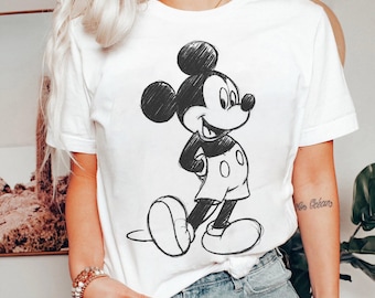 Camiseta Disney Mickey Mouse Sketch Portrait Classic Pose, Mickey y sus amigos, Camiseta Magic Kingdom, Camiseta familiar a juego de Disneyland