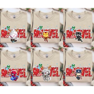 Marvel Characters Christmas Costume Shirt, Groot, Spider-Gwen, Spider-man, Hulk, Deadpool Xmas Lights, Disneyland Christmas Matching Shirt image 1