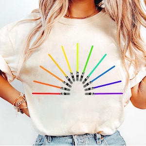 Star Wars Rainbow Lightsabers T-Shirt, Star Wars Disneyland Family Matching Shirt, Magic Kingdom, WDW Epcot Theme Park Shirt image 1
