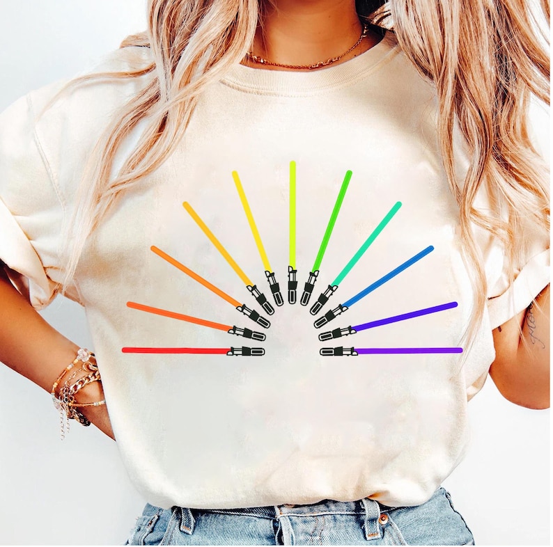 Star Wars Rainbow Lightsabers T-Shirt, Star Wars Disneyland Family Matching Shirt, Magic Kingdom, WDW Epcot Theme Park Shirt image 1