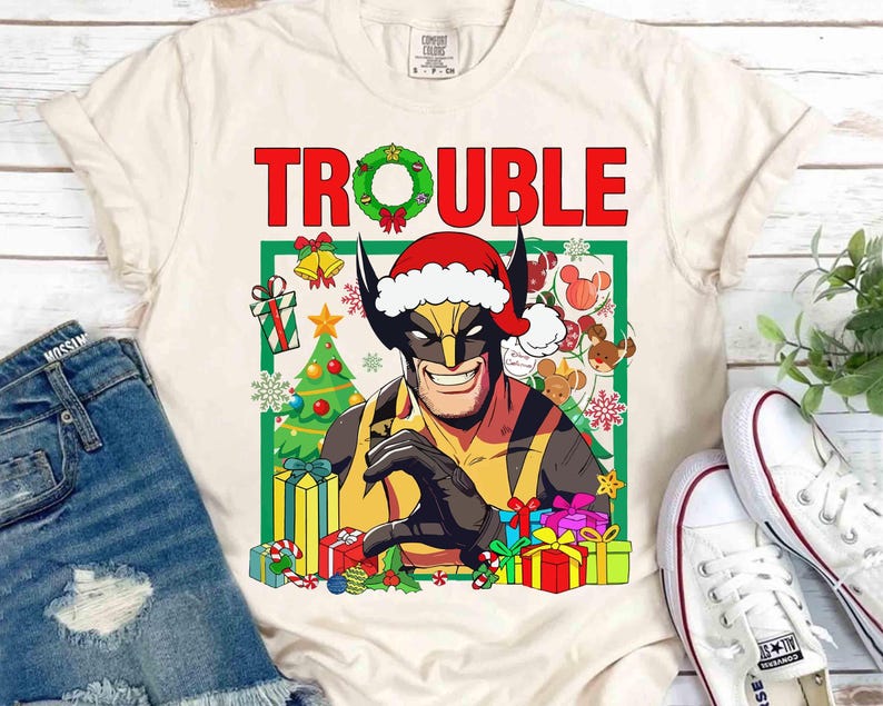 Marvel Wolverine And Deadpool Double Trouble Christmas Shirt, Marvel Christmas Costume Shirt, Disneyland Family Christmas Matching Shirt image 3