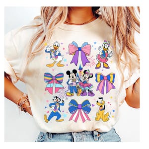 Disney Mickey & Friends Coquette Bows Watercolor Disneyland 70th Anniversary T-Shirt, Disneyland Castle Platinum Celebration 1955-2025 Shirt