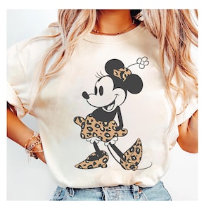 Disney Mickey And Friends Minnie Mouse Cheetah Print Outfit Traditional Portrait T-Shirt, Disneyland Family Matching Family Shirt