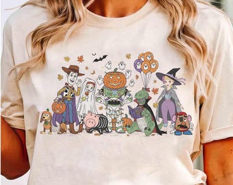 Camiseta vintage Disney Pixar Toy Story Halloween Boo Bruxa Balão Assustador, Camiseta Woody Buzz Jessie Alien, Camiseta Toy Story Festa Halloween 2026