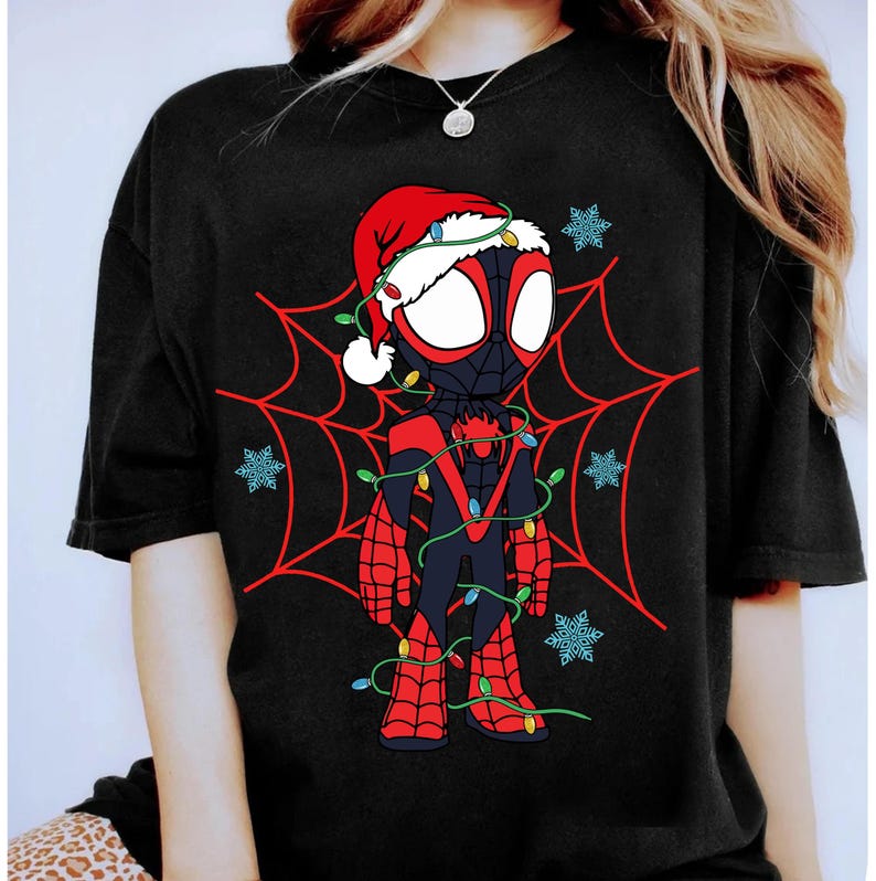 Marvel Spidey and His Amazing Friends Christmas Lights Shirt, Spiderman Gwen Miles Morales Christmas Shirt, Marvel Xmas Family Matching Tee image 3