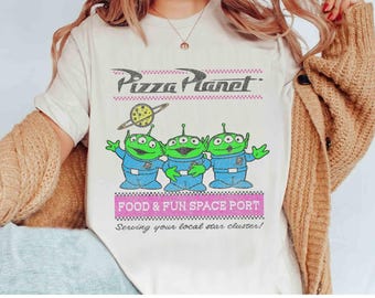 Chemise Disney Pixar Toy Story Aliens Pizza Planet logo pastel, chemise assortie famille Disneyland, t-shirt Magic Kingdom, WDW parc à thème Epcot