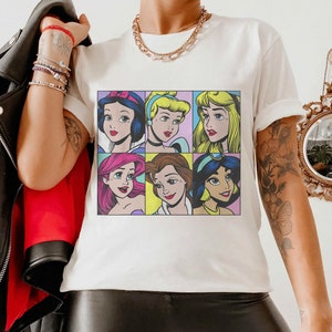 Disney Princess Pop Art Portraits Box Up Shirt, Snow White Cinderella Aurora Ariel Belle Jasmine Shirt, Disneyland Family Matching Shirt