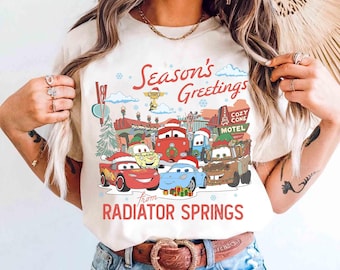 Camiseta navideña de Disney Cars, Sudadera navideña familiar de Cars Land con Rayo McQueen, Mate, Doc Hudson y Sally Carrera