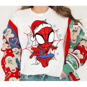Marvel Spidey and His Amazing Friends Christmas Lights Shirt, Spiderman Gwen Miles Morales Christmas Shirt, Marvel Xmas Family Matching Tee image 2